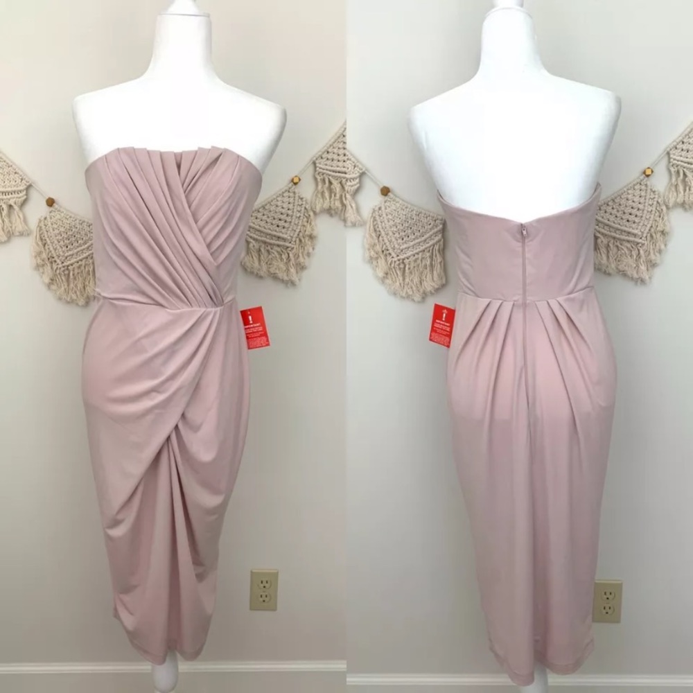 NWT ASOS Pleated Strapless Pink Midi Dress